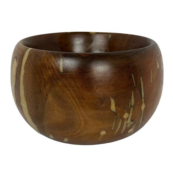 Source Unknown Other - Unique Brown Wooden Bowl with Tan Inlay 6 x 3.5 Inches